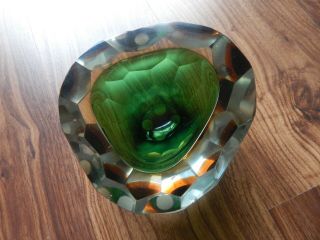 Vintage Murano Glass Faceted Geode Bowl - Green & Brown (Slight Damage) 4