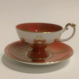 Vintage Aynsley Footed Tea Cup & Saucer Orange Gold And Fruit Detail 2832