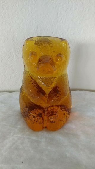 Vintage Blenko Amber Glass Bear Bookend Or Paperweight Gummi Bear Heavy