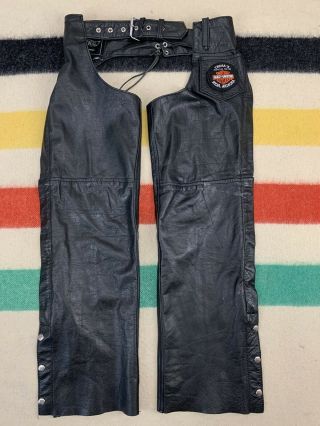 Vintage Unik Black Leather Motorcycle Chaps Pants Sz Xs