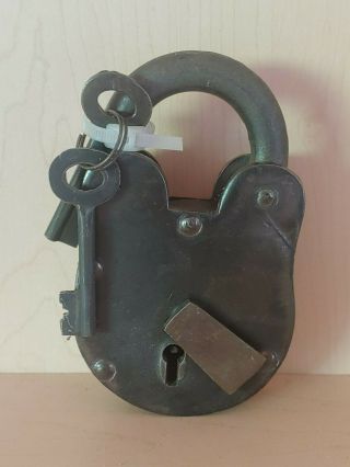Old Vintage Pad Lock With 2 Keys Heavy Metal Large Size Hardware Decor