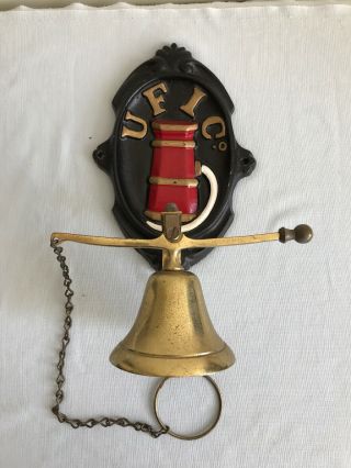 Vintage Collectible Brass Bell W/cast Iron Fire Plaque " V1m 24 - 46 " Ufi Co.