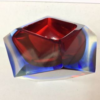 Vintage Murano Glass Geode Faceted Sommerso Mid - Century 1960’s Red Blue Clear