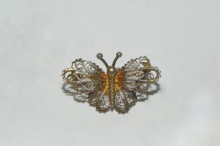 Vintage Spun Filigree Butterfly Pin Brooch 800 Silver Gold Tones Made In Italy