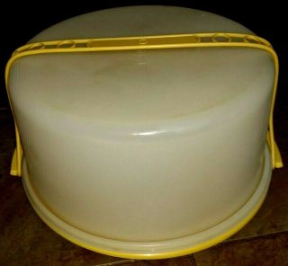 Tupperware Vintage Harvest Gold 12 " Round Cake Taker Carrier & Handle 1256 - 4