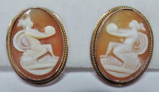Unusual Antique/vintage 800 Silver Carved Shell Cameo Muse Court Jester Earrings