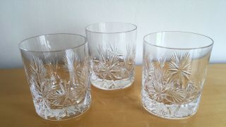 Vintage Signed Edinburgh Crystal Star Pattern Set Of Three Large Whisky Glasses