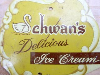 Vtg.  Schwan ' s Delicious Ice Cream Metal Sign About 3 3/4 