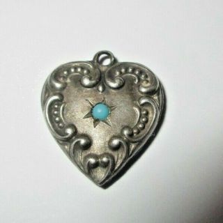 Vtg Puffy Heart Charm Turquoise Script Initials Ca C.  A.  Sterling Signed