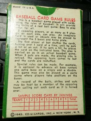 Vintage (1949) Batter Up Baseball Card Game Deck of 36 cards,  Rules 2