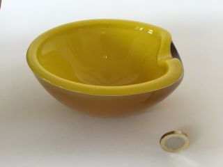 Lovely Vintage Barbini Murano Cased Art Glass Bowl,  14cm Yellow White Amber,  Vgc