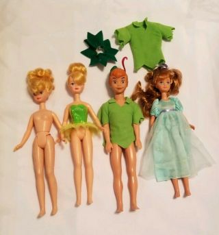 Vintage 1997 Disney Flying Peter Pan,  Wendy,  And Tinker Bell Dolls Plus