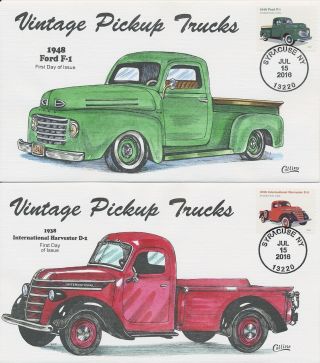 5101 - 4 Vintage Pickup Trucks Set Of 4 Hand Painted Fred Collins Cachet First Da