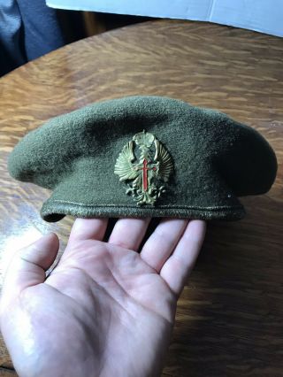 Vintage Military Olive Drab Spanish Army Beret Cross Prop Costume Authentic