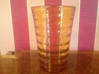 Vintage Whitefriars Optically Ribbed Glass Vase Amber / Gold