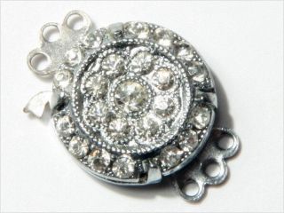Vintage Czech 3 Strand Silver Necklace Bracelet Clasp Closer Crystal Rhinestones