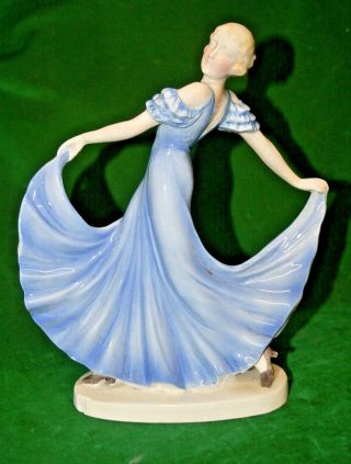 Iconic Vintage Art Deco Dancing Lady With Blue Dress Figurine Slight Damage