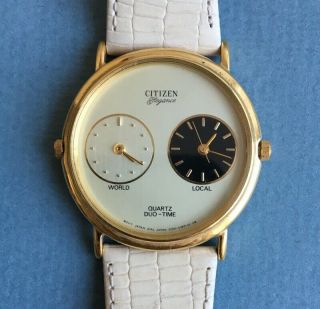 Vintage Citizen Elegance Dual Duo Time Wrist Watch World & Local