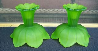 Vtg Westmoreland Green Frosted Satin Glass 2 Way Candleholders