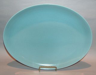 8366: Russel Wright Iroquois Casual Blue Oval Serving Platter Tray Vintage