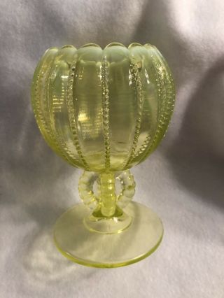 Vintage Northwood Yellow Opalescent Vaseline/uranium Glass Rose Bowl Vase