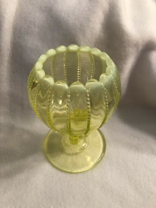 Vintage Northwood Yellow Opalescent Vaseline/Uranium Glass Rose Bowl Vase 2