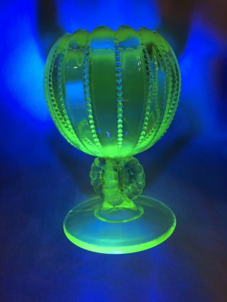 Vintage Northwood Yellow Opalescent Vaseline/Uranium Glass Rose Bowl Vase 6