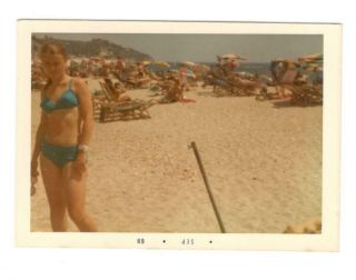 Vintage Photo Pretty Young Woman Bikini Beach Swinging 1960 