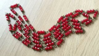 Czech Maroon Faceted Glass Bead Flapper Necklace Vintage Deco Style