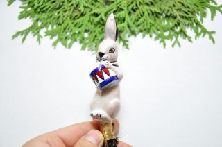 Rare Rabbit Bunny Vintage Russian USSR Glass Christmas Ornament Decor 3