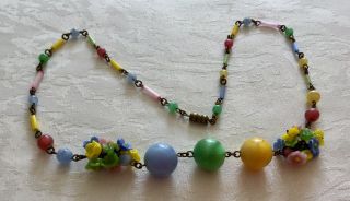 Vintage Art Deco Pastel Coloured Flower Cluster Glass Bead Necklace C1920/30’s