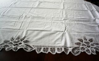 Lovely Antique White Cotton Battenburg Lace King Size Bed Skirt