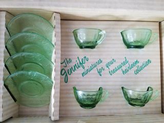 Vintage Mosser Glass Green Jennifer Miniatures Set 2