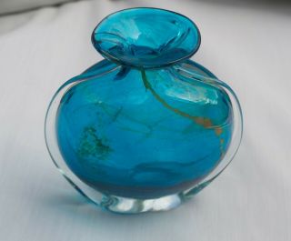 Vintage Michael Harris Designed Mdina Studio Glass Vase C1975 Peacock Blue