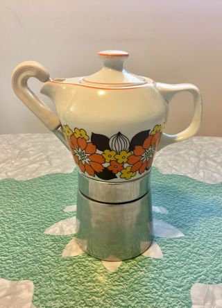 Vintage Hollohaza Hungary Porcelain Stove Top Espresso Maker Moka Pot