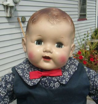 Antique Vintage Boy Doll W Composition Head Cloth Body Sleep Eyes Clothes Teeth