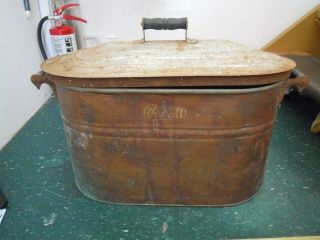Canco Large Copper Boiler With Lid And Wooden Handles Vintage