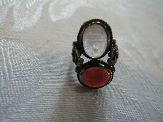 Tiny Vintage Scarab Ring,  Ornate Setting