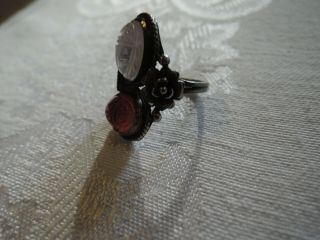 tiny vintage scarab ring,  ornate setting 2