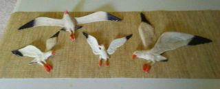 Vintage Mid Century Modern Cast Metal Wall Plaques Of Seagulls Set Of Four