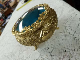 Vintage Large Metal Beveled Glass Trinket/jewelry Box
