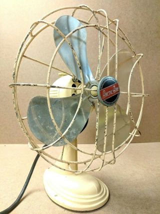 Vtg Art Deco Beige Fa Smith Arctic Aire 12 " Oscillating 2 Speed Table Fan