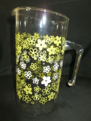 Pyrex Usa Glass Vintage Green Crazy Daisy/spring Blossom 8 " Handled Pitcher Jug