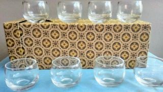 Vintage Roly Poly Optic Clear Juice Bar Glasses Set Of 8 Mid Century Modern