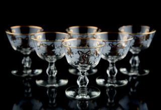 Libbey Rose Classic Champagne Glasses Set Of 6 Vintage Glass Stemware Gold Trim