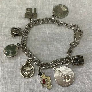 Vintage Elco Sterling Silver Charm Bracelet & Charms 7 1/2 Inches