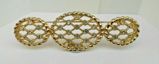 Vintage Christian Dior Gold Plated & Clear Crystal Fancy Design Pin Brooch 21.  7g