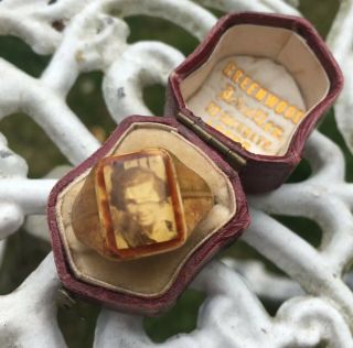 Vintage 1930’s Art Deco Celluloid Portrait Photo Sweetheart Mourning Prison Ring