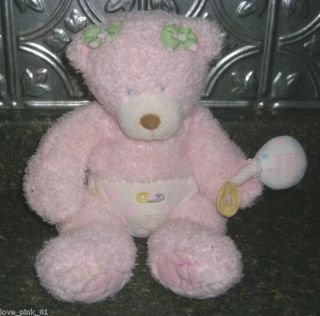 Vintage First Main Baby Blessin Pink Girl Teddy Bear Rattle Stuffed Animal Plush