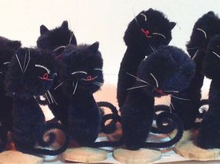 Vintage Halloween 12 Black Cats Chenille Pipe Cleaner Decor Nmib Purrrty Cool